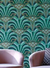 Wallpaper Tonda Pine Green Art Deco Wallpaper Art Deco Furniture Modern Art Deco
