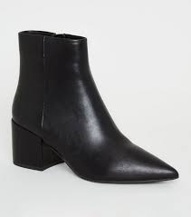 Black Pointed Toe Block Heel Ankle Boots New Look
