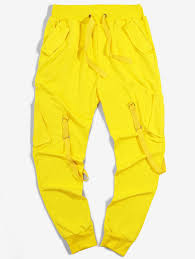 Black And Yellow Cargo Pants Ribbon Pockets Long Elastic Sport Cargo Pants Army Green Black Dark Gray Red Yellow Jogger Pants Cargo Pants Fashion Pants