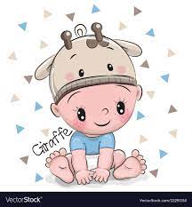 Cute Cartoon Baby Boy In A Giraffe Hat Royalty Free Vector Baby Cartoon Safari Baby Png Cute Cartoon