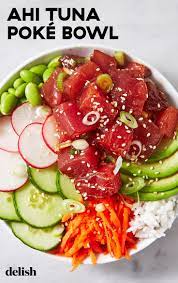 Ahi Poke Bowls Beautiful Healthy And Cheaper Than A Ticket To Hawaii Recipe Tuna Poke Bowl Tuna Poke Bowl Recipe Tuna Poke