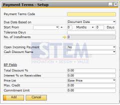 In payment terms, this would be a '5/14 net 30 days' example. Defining Payment Terms Sap Business One Indonesia Tips Stem Sap Gold Partner