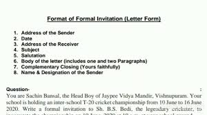 Look at the exam question and model letter and do the exercises to improve your writing skills. Class 12 Formal Invitations In Letter Form Youtube