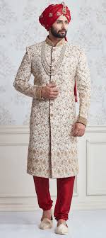 White And Off White Color Silk Fabric Sherwani 506228 Indian Groom Dress Indian Groom Wear Groom Dress Men