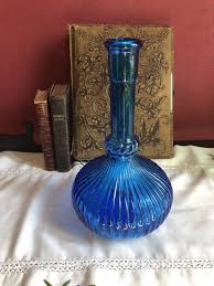 Genie Bottle Italien Empoli Bulle Bleu Decoration Verre Etsy Genie Bottle Vintage Decanter Bottle