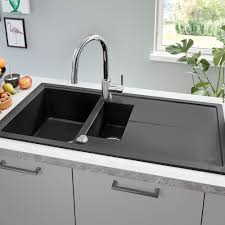 The grey silvery finish will give your kitchen a very. Grohe K400 1 5 Bowl Composite Quartz Kitchen Sink With Drainer Granite Black 31642ap0