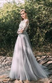 Welches kleid steht welcher braut? Vintage A Linie Brautkleid Illusion Ausschnitt Grau Tull Stickerei Mit Armel