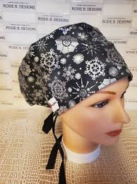 Siver Snow Flakes,pixie Euro Hat/medical Scrub/chemo