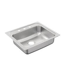 All four corners are square, similar to a box. Moen G201963bq Brushed Satin Stainless 2000 Series 25 Drop In Single Basin Stainless Steel Kitchen Sink With 3 Faucet Holes And Rear Drain Stainless Steel Kitchen Sink Sink Stainless Steel Kitchen