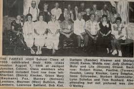 FHS Class of 1959 in 1999~~Sharleen (Bleick)Kiecker, Grace Mary (Bauman)  Fox, Marney (Nelson) Lammers, Maureen (weir) Bullrick, Ben Lammers,  Laurence Baitland, Bob Kist, Darlene (Sander) Kisner, Shirley (Stoll) Kamm,  Judy (Zollner) Mohr,