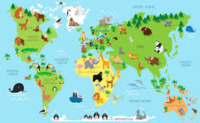 Cartoon World Map With 55 Animals Cartoon Animal World Map For Children And Kids Animals From All Over Th Continents And Oceans Cartoon World Cartoon Animals