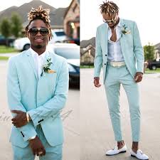 2019 Mint Green Mens Suits Slim Fit Two Pieces Beach Groomsmen Wedding Tuxedos For Men Peaked Lapel Formal Prom Suit Jacket Pants Black Prom Suits Cream Dinner Prom Suits For Men
