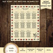 Printable Alice In Wonderland Wedding Guest Seating Chart Seating List Download Instantly Editable Text Microsoft Word Format