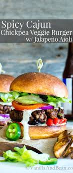 Make Ahead And Freezer Friendly Spicy Cajun Chickpea Veggie Burgers With Jalapeno Aioli Will Make Your Mouth Water Jus Veggie Burger Recipes Diy Food Recipes