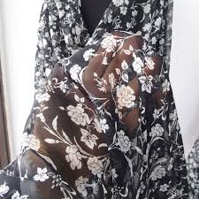 Floral curtains decor prints printed curtains curtain world colorful curtains curtain patterns home decor suzani. Polyester Chiffon Fabric Black And White Floral Print 140cm Bodikian Textiles