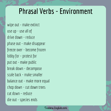 Phrasal Verbs For Environment Phrasal Verbs Explained For Example Wipe Out Use Up Scale English Teaching Resources English Grammar Book Pdf Learn English