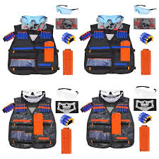 Nerf gun game 13.0 (nerf first person shooter!) Pokonboy 4 Sets Tactical Vest Kits Fits For Fortnite Nerf Guns N Strike Elite Series With Vests Face Masks Protective Glasses Wrist Bands Reload Clips Kids Blaster Guns Birthday Party Supplies