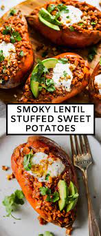 Smoky Lentil Stuffed Sweet Potatoes Vegan Gluten Free Recipe Lentil Recipes Vegetarian Recipes Healthy Hearty Meals