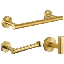 Check out our bathroom hardware selection for the very best in unique or custom, handmade pieces from our towel racks & rods shops. Nolimas 3 Pieces Brushed Gold Bathroom Hardware Set Sus304 Stainless Steel Round Wall Mounted Includes 12 Hand Towel Bar Toilet Paper Holder Robe Towel Hooks Bathroom Accessories Kit Buy Online In Bahamas At Bahamas Desertcart Com Productid