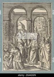 Pharisees want to stone Christ. The Pharisees, with devils above the head,  pick up stones to throw to Christ after he has made the statement that he  was already there for Abraham. Christ ultimately unnoticed to escape from  the temple. With various elements ...