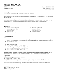 sample casino head cashier resume
