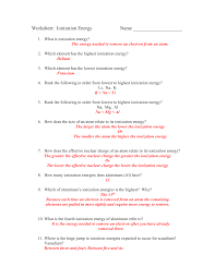 Maybe you would like to learn more about one of these? Worksheet Ionization Energy Key