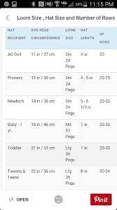 Loom Size Hat Size And Number Of Rows Ag Doll To Tween Loom Hats Loom Knit Hats Loom