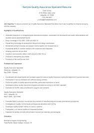 Sample Quality Assurance Specialist Resume Resume Quality Assurance System Administrator