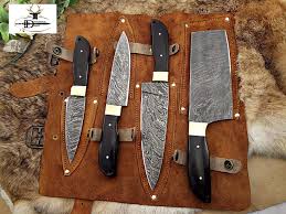 7 pc high quality handmade damascus steel kitchen/chef knife set, hand forged kitchen knife set, chef knives, kitchen knives for gift, knifekingshop 4.5 out of 5 stars (66) sale price $209.99 $ 209.99 $ 279.99 original price $279.99 (25%. 4 Pieces Chef Knives Set Slicer Chef Cleaver Overall 37 Inches Full Tang Hand Forged Damascus Steel Blade Custom Made Leather Sheath Buy Online In Antigua And Barbuda At Antigua Desertcart Com Productid 57183395