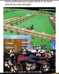 Some Enderman Put A Grass Block In My Farm And All My Cows Escaped Ifunny Minecraft Funny Really Funny Memes Funny Memes