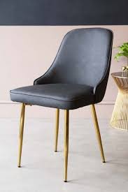 Faux Leather Dining Chair With Brass Legs Charcoal Grey 180 00 Now 125 00 Meas Faux Leather Dining Chairs Leather Dining Chairs Leather Dining Room Chairs