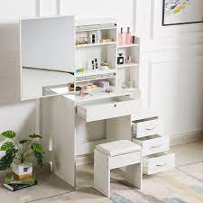 On alibaba.com when a cheap and reliable furnishing bedroom is needed. White Dressing Table Makeup Jewelry Table W Sliding Mirror Stool Set 4 Drawers 711639638679 Ebay
