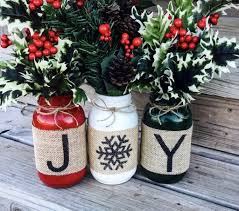 Christmas Holiday Burlap Mason Jars Set Of 3 Christmas Mason Jars Holiday Mason Jar Christmas Decorations