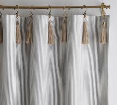 Black And White Striped Drapes The Emily Meritt Ticking Stripe Curtain With Hook And Tassel Ticking Stripe Curtains Striped Curtains Custom Drapes