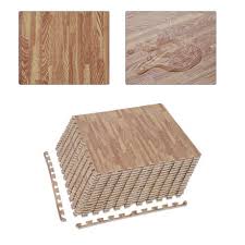 Homcom Foam Floor Tiles Light Wood Grain Brown 9 Ft X 12 Ft Foam Floor Tiles Foam Flooring Foam Wood Flooring