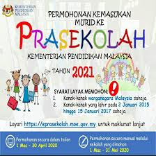 Pendidikan prasekolah di malaysia dilaksanakan oleh beberapa agensi iaitu kementerian pendidikan malaysia (kpm), agensi awam lain selain daripada kpm seperti tabika perpaduan, tabika kemas dan tabika di bawah seliaan kerajaan negeri seperti tadika islam maiwp (majlis agama. Permohonan Kemasukan Ke Prasekolah Kpm Dibuka Mulai 1 Mac Sehingga 30 April 2020