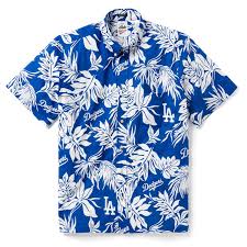 Reyn Spooner Aloha Mlb La Dodgers Camp Shirt Blue Free Shipping