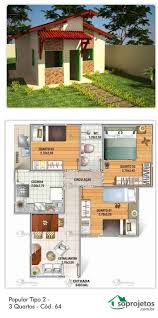 Planta De Casa Com 3 Quartos Cod 64 Projetos De Casas Plantas De Casas Casas Com 3 Quartos