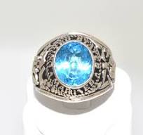 80000229 Silver United States Marines Seal Ring with Blue Cubic Zirconia