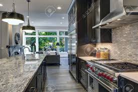 modern kitchen with brown kitchen