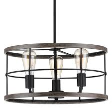 Progress Lighting Fairforest 3 Light Matte Black With Aged Oak Accents Chandelier P400241 031 The Home Depot Oak Accent Progress Lighting Farmhouse Pendant Lighting