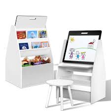 Keezi Kids Bookshelfs Child Bookcases Kids Easel Whiteboard Magazine Rack Desk In 2020 Kids Easel Kids Bookcase Bookshelves