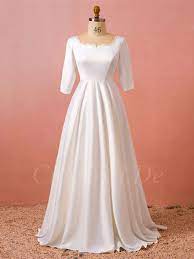 Der brautkleid ausschnitt beeinflusst das gesamte outfit. A Linie Brautkleid Grosse Grossen Carre Ausschnitt Lang Ivory Seide Satin Schlicht Mit Armel