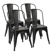 Metal dining chairs with wooden seats and bleachers bar and grill. Walnew Metal Indoor Outdoor Chairs Distressed Style Kitchen Dining Chair Stackable Side Chairs With Back Set Of 4 Black Gold Walmart Com Walmart Com
