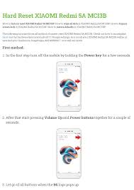 Hard Reset XIAOMI Redmi 5A MCI3B ...