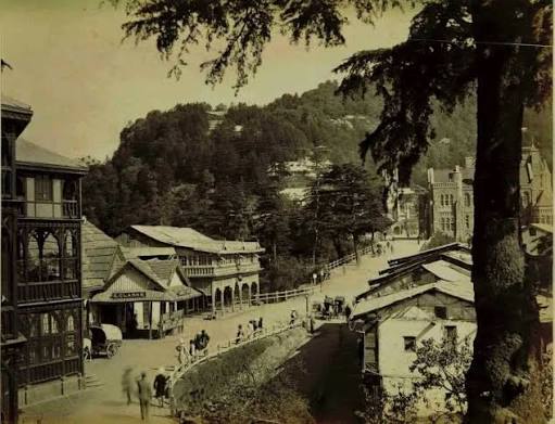 The Mall Road, Simla, 1880s. Restored and colorized.