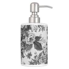 Black And White Check Soap Dispenser Black White Gray Floral Toile No 3 Soap Dispenser Toothbrush Holder Zazzle Com Soap Dispenser Soap Bathroom Sets
