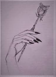 Black Longnails Nails Rose Drawing Rose Sketch Roses Drawing Hand Holding Rose