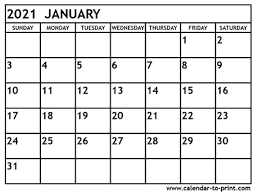Add your notes, official holidays before you print. January 2021 Calendar Printable