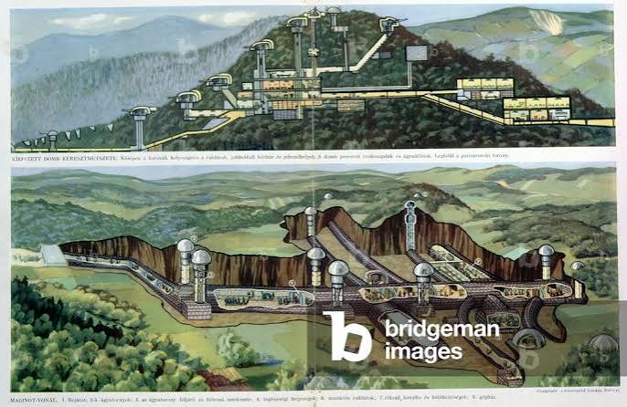 Image of Cross section view of the Maginot Line, illustration from the by English School, (20th century)